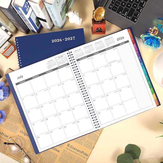 2026-2027 Monthly Planner - Planner/Calendar 2026-2027, JUL 2026 - DEC 2027, 9" x 11", 18 Monthly Planners with Tabs, Pocket, Label, Contacts and Passwords, Twin-Wire Binding- Navy Blue