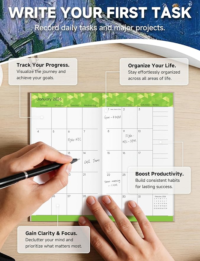 Pocket Calendar 2026-2028 Art Series, Monthly Planner Jan 2026 to Jul 2028 (3.7" x 6.7") Perfect Purse Calendar, Pocket Agenda with Protective Plastic Sleeve-Café