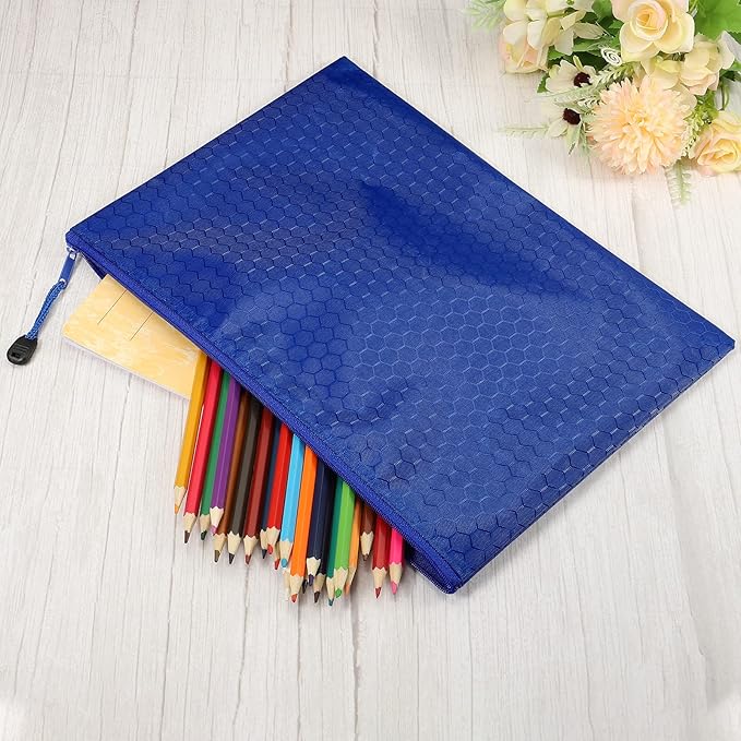 PATIKIL Waterproof Zipper File Bags, 10 Pack A4 Size Document Pocket Storage Organizer Pouch for Travel Office Supply, Blue