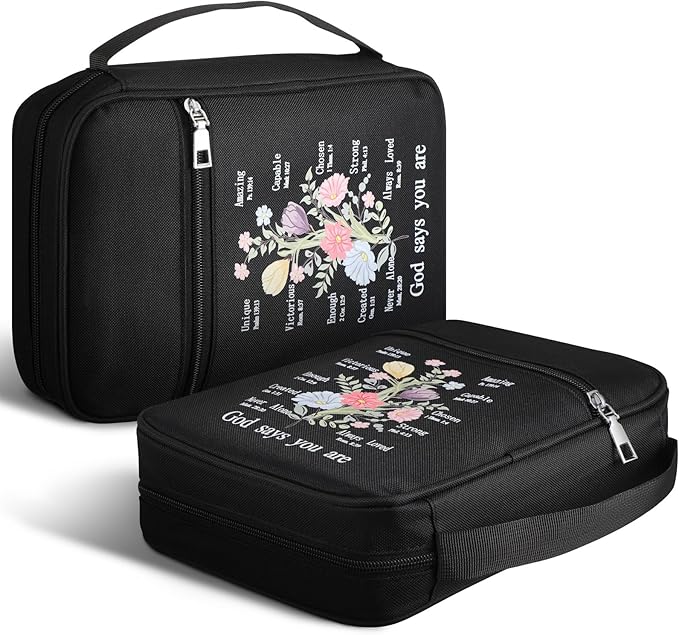 Aliceset 2 Pcs Bible Cover Case for Women Floral Carrying Book Case Church Bag Portable Protective with Handle and Zippered Pocket Bible Study Accessories Supplies for Women Men Christian Gifts