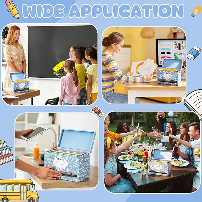 Yalikop 1 Pc Wooden Pencil Dispenser for Classroom Pastel Wood Pencils Holder for up to 200 Pencils Reusable Straw Dispenser for Home Office Teachers Supplies Storage (Notebook,Blue)