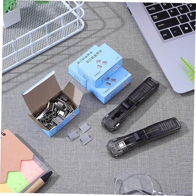 Kichvoe Handheld Stapler and Binder Clip Dispenser Set with 200pcs Refill Clips, Portable Mini Push Stapler for Office and School Document Organization