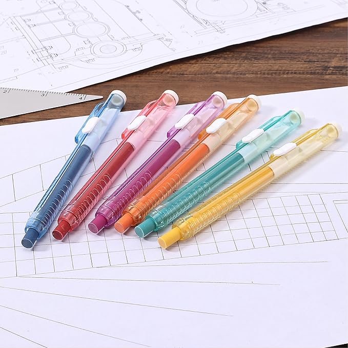 Mr. Pen- Retractable Mechanical Eraser Pens, 6 Pack, Vintage Colors, Latex-Free Precision Pencil Erasers for Artists, Students, Drawing, Sketching & Drafting