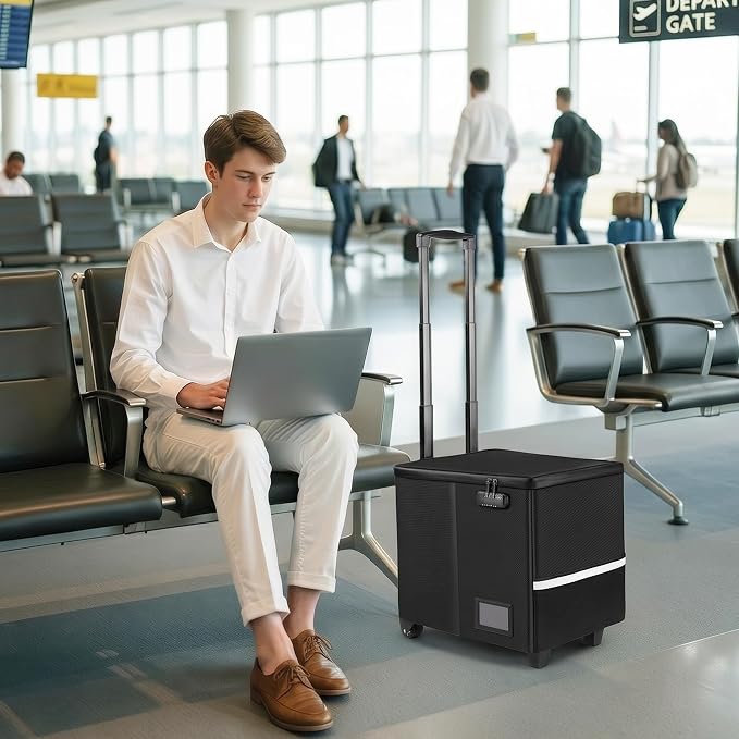 Fireproof File Box with Wheels, Collapsible Rolling Fireproof Document Bag with Lock, Fireproof Box with Handle & Casters, Mobile Fireproof Document Storage for Legal/Letter Size Files