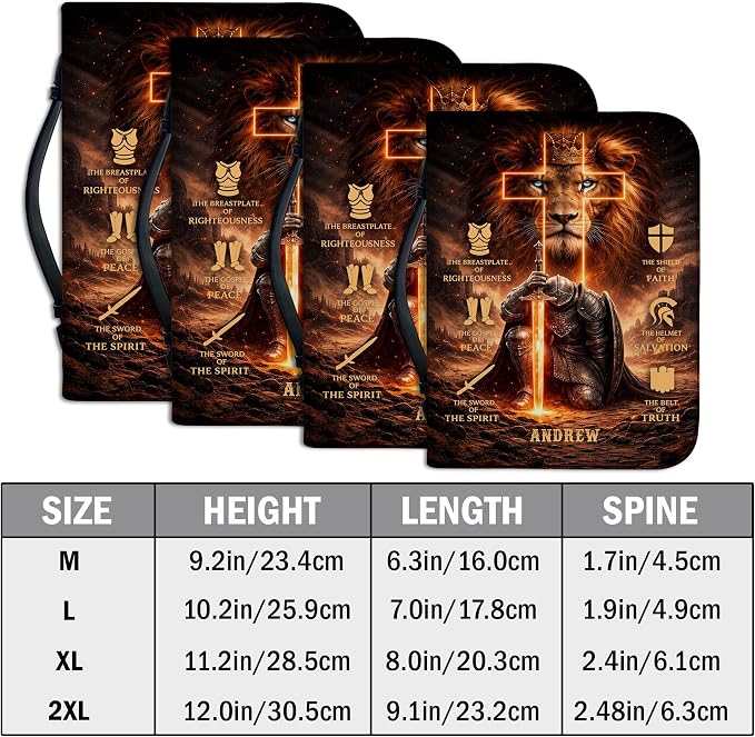 Personalized Man of God Bible Cover for Men, Christian PU Leather Bible Case with Handle Zipper, God Says I Am Warrior Scripture Bible Holder, Religious Gift for Men (Warrior Lion)