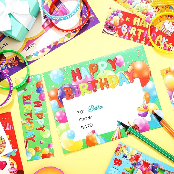 Honoson 108 Pcs Happy Birthday Certificates for Student Awards Happy Birthday Bookmark Rubber Wristband Stickers Back to School Classroom Supplies(Vivid)