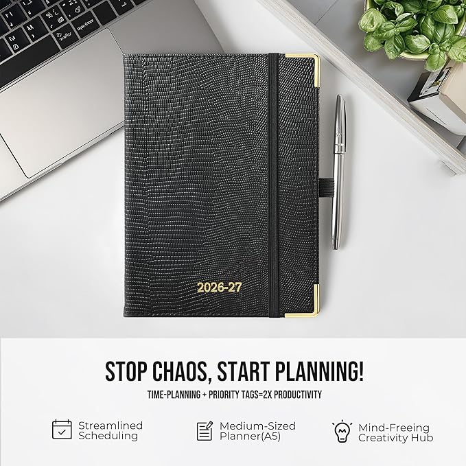 Planner 2026-2027 Weekly & Monthly Planner with Hourly Time Slots, 18 Month Academic Calendar July 2026 – Dec 2027, Vertical Layout, Monthly Tabs, Hardcover Business Agenda, Black