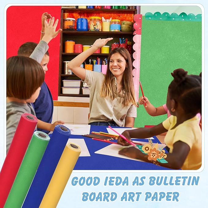 Skyygemm 4 Rolls Colored Bulletin Board Paper Nonwoven Craft Waterproof Fade Resistant Bulletin Board Paper Roll Bulk for Fall Art Decor Drawing Craft Painting(Rainbow Color,1.3 x 20 ft)