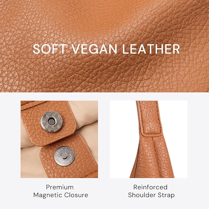 Hobo Bag for Women, Large Slouchy Shoulder Bag, Soft Vegan Leather Everyday Tote Purse, Stylish Handbag Fits 13.6'' Laptop