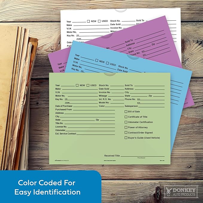 Printed Vehicle Deal Envelopes 9x12 Deal Jackets (100 shrink wrapped) (Green)