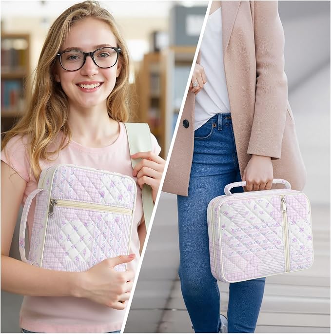 WOBAGMEN Bible Cover Case for Women,Large Bible Tote Bags Organizer Quilted Carrying Case for Girls,Bible Study Supplies Accessories Christian Gifts for Women (Purple Floral Patchwork, M)