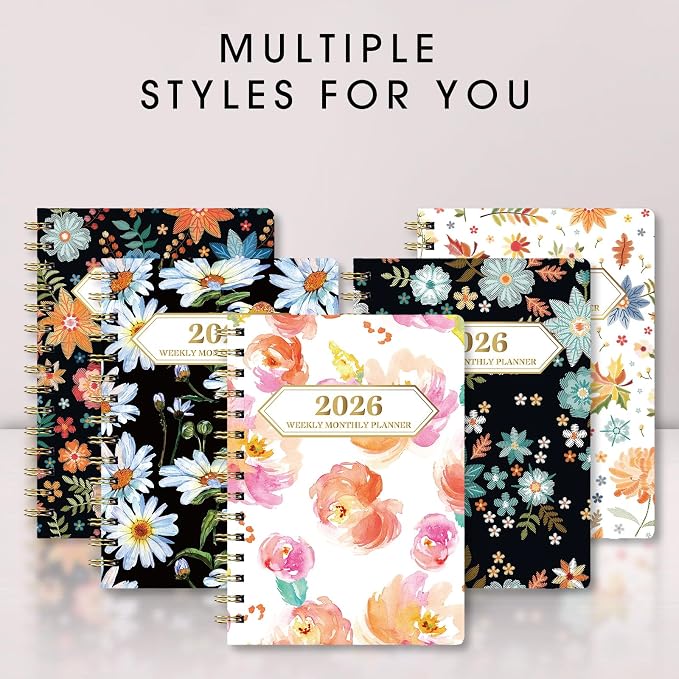 Ymumuda 2026 Planner, Daily Weekly and Monthly Planner,Jan 2026 - Dec 2026, 8.4" x 6.3", 2026 Calendar Planner Book with Tabs, Spiral Notebook with Inner Pocket for Office Home School Supplies