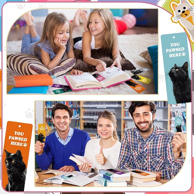 100 Pcs Black Cat Bookmarks with Tassels, Paper Bookmarks Bulk for Cat Mom Lovers Booklovers Back School First Day of School Gift Valentine's Day Classroom Reward for Women Teen Girl