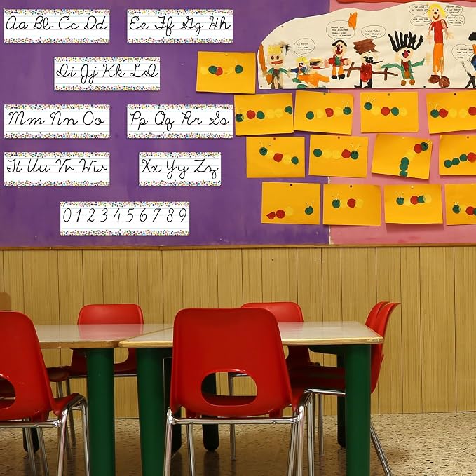 Set of 9 Confetti Cursive Writing Bulletin Board Colorful Cursive Alphabet Wall Strip for Teacher Supplies, Classroom Teaching Tool, Homeschooling, Kids Education