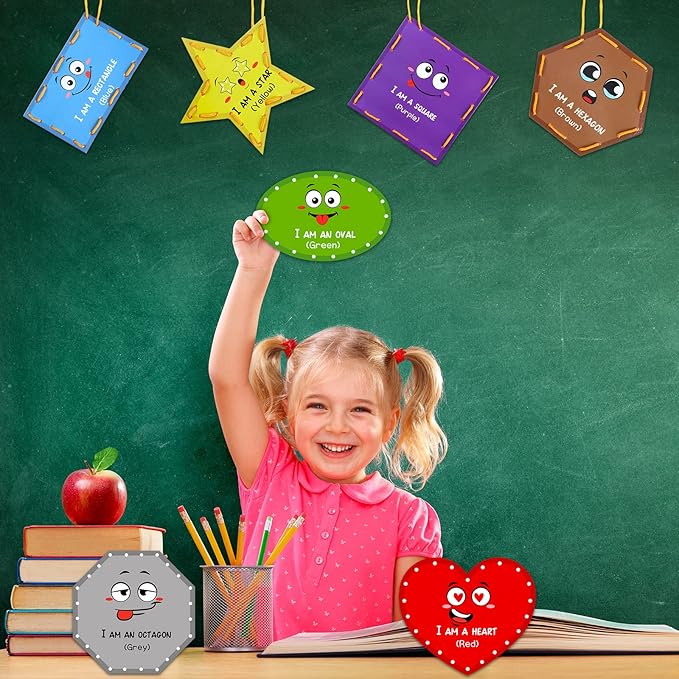 Funrous 10 Pieces Kids Recognition Lacing Cards Thick Cardboard Educational Sewing Cards Double Sided Lacing Playing Games for Children Toddler Preschool Developing Imagination Supplies (Shape)