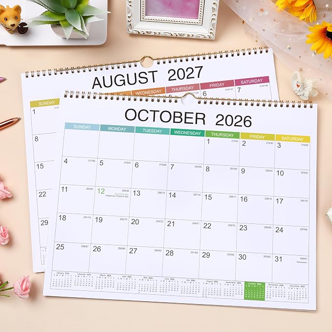 2026-2027 Wall Calendar - Jul 2026 - Dec 2027, 18 Monthly Hanging Calendar 2026-2027 Planner, 15" x 11.5", Spiral Binding, Yearly Overview, Holidays, Large Blocks, Perfect Organizer for Home & Office