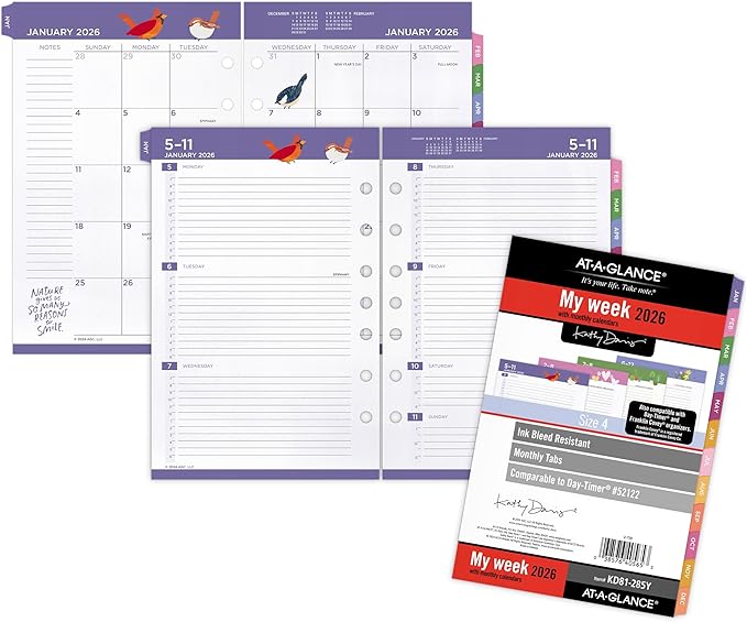 AT-A-GLANCE 2026 Planner Refill, Weekly & Monthly, 5.5" x 8.5", Size 4, Desk Size, 52122 Day-Timer, Kathy Davis (KD81-285Y-26)