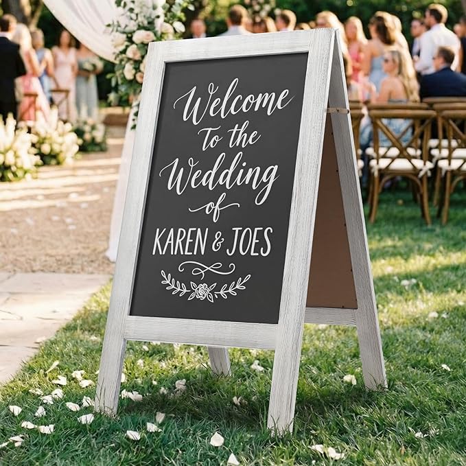 TEAKMAMA Chalkboard Signs 40x20 Standing A Frame Chalk Board Easel Sign Sandwich Board Signs Outdoor, Double Sided Blackboard for Business, Cafe, Weddings, White