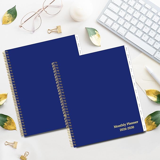 2026-2030 Monthly Planner, 5 Year Monthly Planner/Calendar 2026-2030, 60-Month Jan 2026 β Dec 2030, 9" x 11", Tabs, Double-Side Pocket, Holidays, Thick Paper - Blue