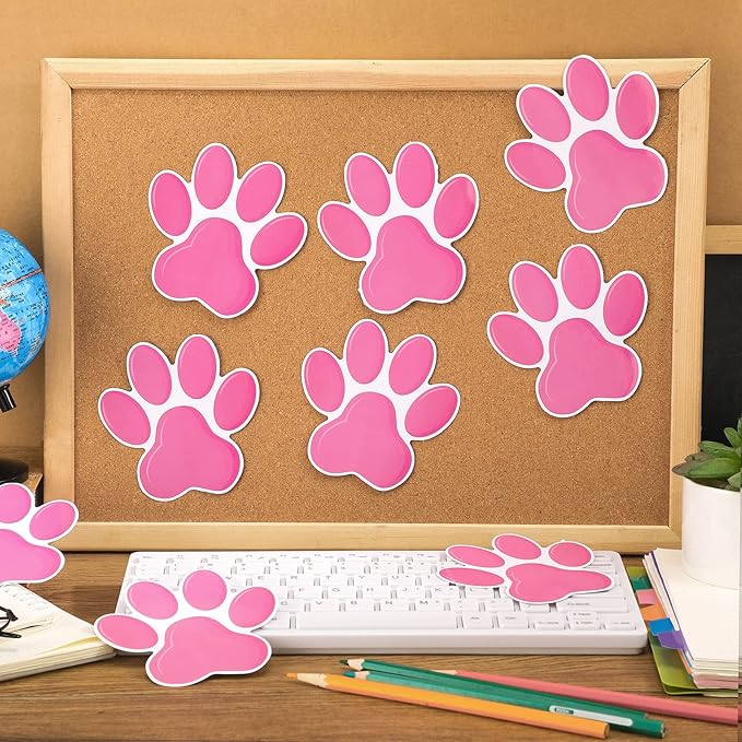 Junkin 60 Pcs Mini Paw Prints Cutouts Accents Bulletin Board Patrol Table Decorations Wall Decal Poster for Kids Educational School Home Party Supplies (Pink Purple)
