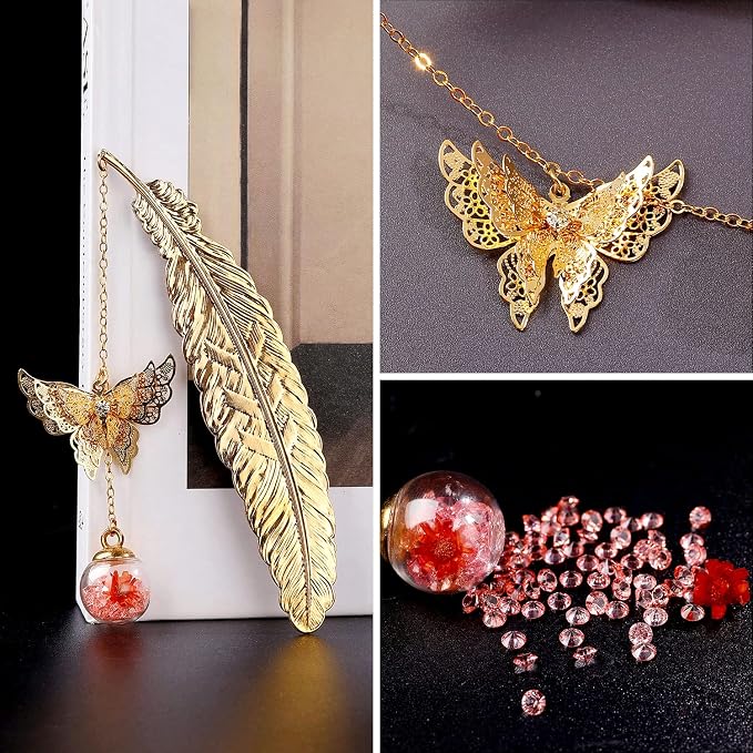 Teacher Appreciation Gifts for Women - Metal Feather Bookmark with 3D Butterfly Charm – Mother’s Day Gifts for Mom, Thank You Gifts, Book Lover Gift Under 10 Dollars, Gift Box Included