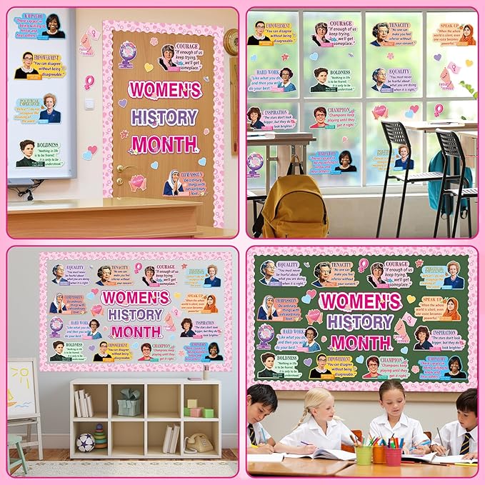 Women’s History Month Bulletin Board Set Famous Women in History Classroom Decoration Inspirational Bulletin Board Women Positive Quotes Cutouts for March Classroom School Office Chalkboard Wall Decor