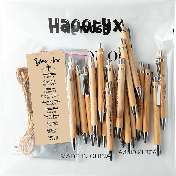 Haooryx Christian Bible Pen Bookmark - 20-Piece Christian Bible Verse Bamboo Inspirational Pens Bookmark Set You are Amazing Scripture Biblical Bookmark Church Multi-Item Party Favor Packs Gifts Bulk