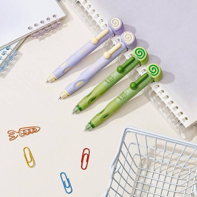 Temiary 4 Pcs Cute Retractable Erasable Gel Pens, 0.5 mm Fine Point Blue Ink Pen with 12 Pcs Refills, Make Mistakes Disappear, Writing and Crossword Puzzles for School Office Supplies (Green & Purple)