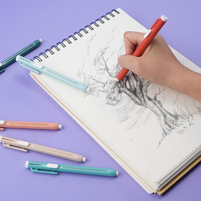Mr. Pen- Retractable Mechanical Eraser Pens, 6 Pack, Coral Colors, Latex-Free Precision Pencil Erasers for Artists, Students, Drawing, Sketching & Drafting