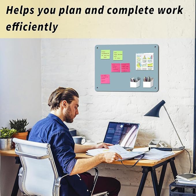 Magnetic Board 17.5" x 11.4" Magnet Bulletin Board is Suitable for displaying Notes, Photos,Magnetic Letters,Suitable for Walls, refrigerators, cabinets,etc (Blue)