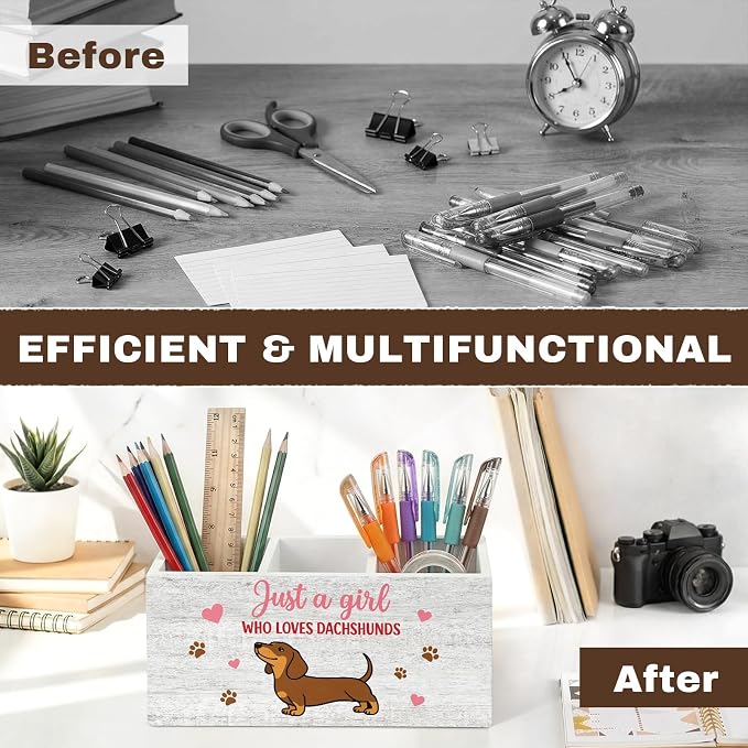 Dachshund Pen Pencil Holder for Office Desk Dachshund Office Decor Wooden Weiner Dog Organizer Desktop Decor Gift for Women Cute Makeup Brush Toothbrush Holder for Bathroom Desk Accessories