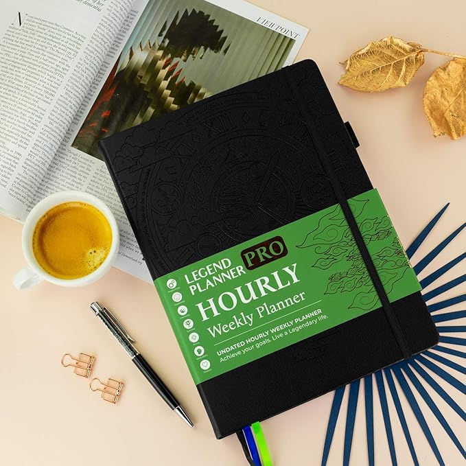 Legend Planner PRO Hourly Schedule - Weekly & Daily Organizer with Time Slots. Appointment Book Journal for Work & Personal, A4 (Black)