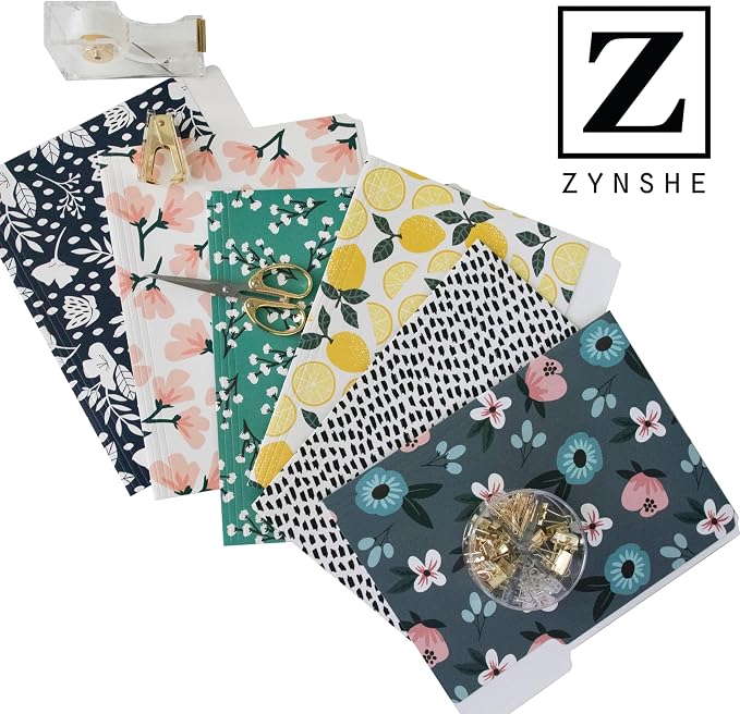 Cute File Folders, Set of 24 3-Tab Letter Size Decorative File Folders Boho Colored Manilla 8.5 x 11 Filing – Pretty Designer Home Office School Supplies (Mesmeric)