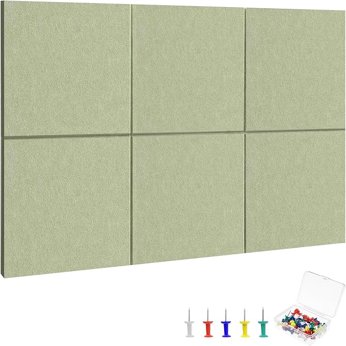 Thboxes Large Cork Board 36" x 24", 6 Pack Felt Wall Tiles with Colored Pushpins, Bulletin Board with 40 Safe Removable Adhesive Tabs, Pin Board Cork Boards for Walls Home Office Decor - Sage