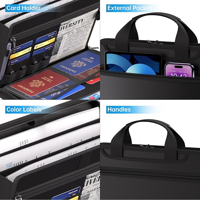 ENGPOW Document Organizer Folder, Fireproof Expanding File Folder with Multi Pockets, 3 Pockets File Organizer with Handle, Portable Home Travel Safe Storage for Important Documents, Passport, Laptop