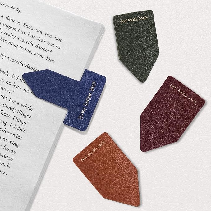 Leather Bookmark for Reading Women, ONE More Page Syndrome Bookmarks, Index Book Marks for Book Lovers, 6 Pcs Drak Color Set