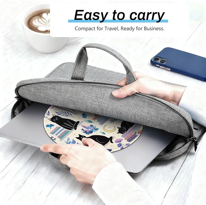 Gctriki Cute Black Cat Mouse Pad, 8.6" Round Funny Mousepad with Stitched Edge & Non-Slip Base, Comfortable Mouse Pads for Computer Laptop, Unique Office Decor & Home Desk Accessories Cat Book Lovers