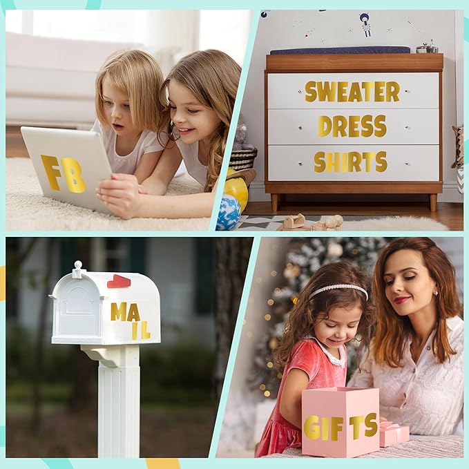 390 PCS Bulletin Board 40 Sheets Letters Large Letter Stickers Vinyl Waterproof Self-Adhesive Alphabet Sticker Letters for Poster Board Display Classroom School Mailbox Home Decor (4 Inch, Gold)