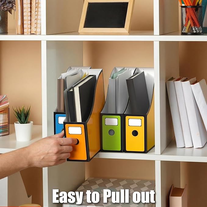 Simple Houseware 12-Pack Magazine File Holder Box, Foldable Cardboard Organizer with Label Slot, Multicolor