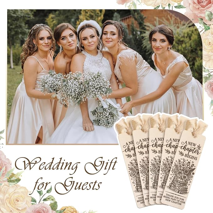 Pinkunn 50 Sets a New Chapter Begins Wedding Favors Wooden Bookmark Bulk Bridal Shower Thank You Gifts Book Lover Wedding Favor Bookish Party Supplies for Guests