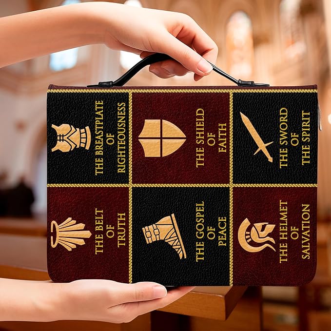 Personalized Bible Cover for Men, Christian Bible Case PU Leather, Jeus Bags Religious Appreciation Gifts for Women Girls Daughter Christian with Handle Zipper (BIBLE-02, M-2Xl)