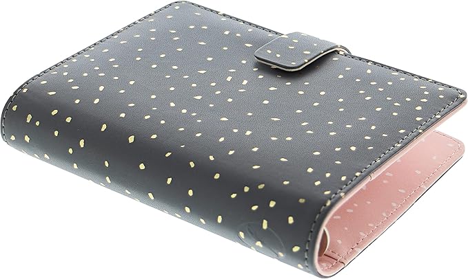 Filofax Confetti Organizer, Pocket Size, Charcoal - Leather-Look, Gold Foil Accents, Six Rings, Week-to-View Calendar Diary, Multilingual, 2025 (C028724-25)