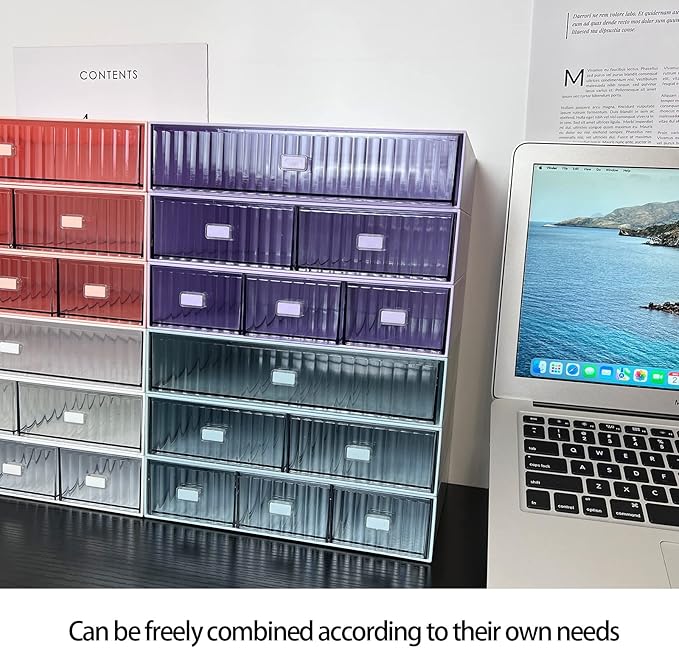 Desk Drawer Organizer, Stackable Office Supplies Desk Organizer, Plastic Plastic Storage Drawer, Desk Grocery Organizer For Stationery/Office Supplies (White, 3 Compartments)