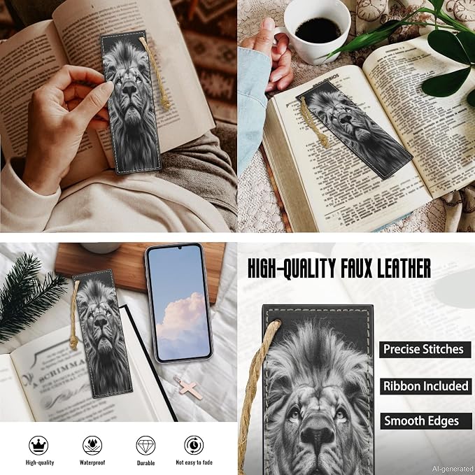 Lotusorchid Lion Print Bible Tote Bags for Women Bible Case with Matched Book Marks for Men, PU Leather Bible Cover Bible Bags Christian Bible Study Accessories, Black