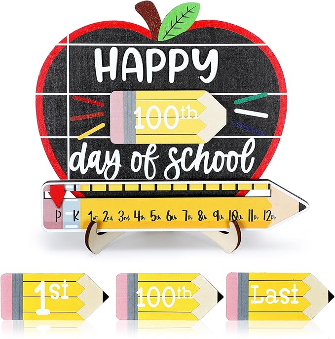 Kosiz Apple First and Last Day of School Sign Back to School Board Gifts Round Wooden First Day of Sign Reusable Dry Erase 8''