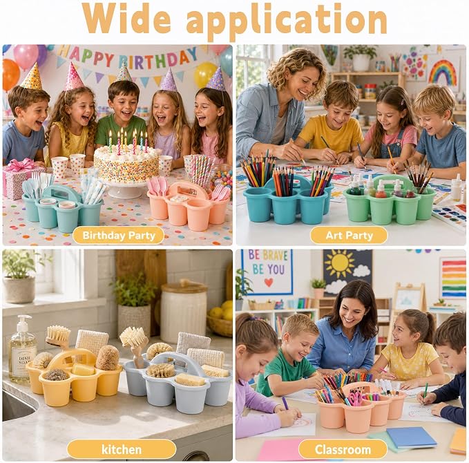 Plastic Caddy with Handle Set of 6 Classroom Caddy Organizer Cup Caddies Water Bottle Storage Crayon Caddies Plastic Cup Holder Drink Carrier for School Home Office Supplies (Boho)