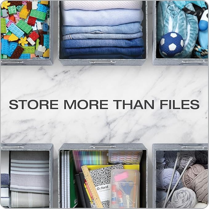 Pendaflex Collapsible File Box with Lid, Includes File Frame for Letter and Legal Hanging File Folders, Metal Handles, Labels, Heather Gray, 2 Count (41790)