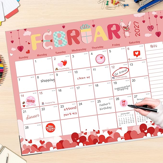GuassLee Desk Calendar 2026-2027 Large 22" x 17" Desktop/Wall Monthly Calendar 19-Month School Year Planner Covers June 2026 to December 2027 with Julian Date&Notes for Easy Organizing