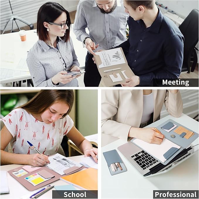 LHiDS Creative Magnetic Business Portfolio Lite Resume Padfolio Organizer with Clipboard, Paper Clip, Writing Pad, Pen/Card Holder, Magnetic Closure for Work, School and More (Rose Pink, A5)
