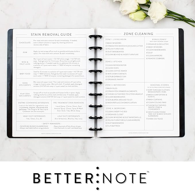 BetterNote Cleaning Plan Refill for Discbound Notebook, Daily and Weekly Lists, 6 Month Supply, Fits Happy Planner, Levenger Circa, Staples Arc, TUL (9-Disc, 7"x9.25")